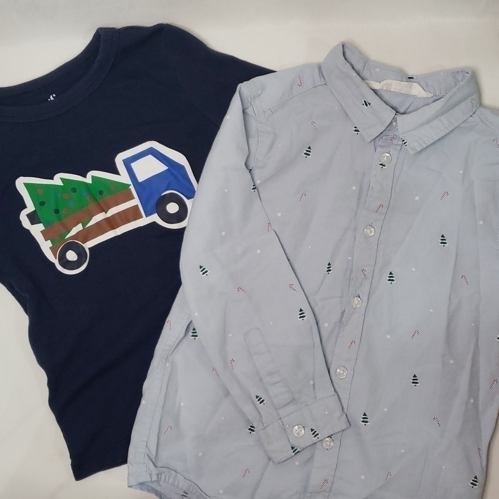 H&M Holiday Christmas Button Down Long Sleeve + JOE FRESH Christmas Tree Top